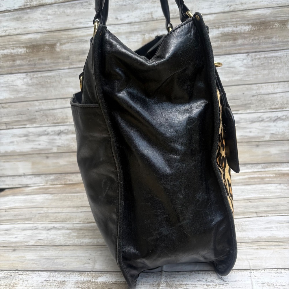 Badgley Mischka Tote Bag Large Black Leopard Calf Hair Leather Tote Maximalist - Picture 5 of 14